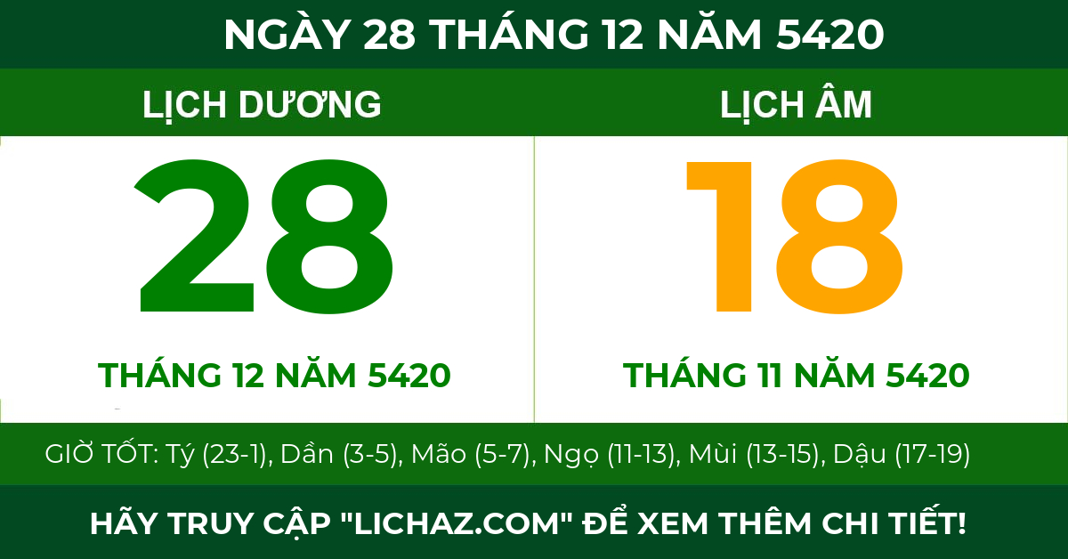 lịch âm ngày 28 tháng 12 năm 5420