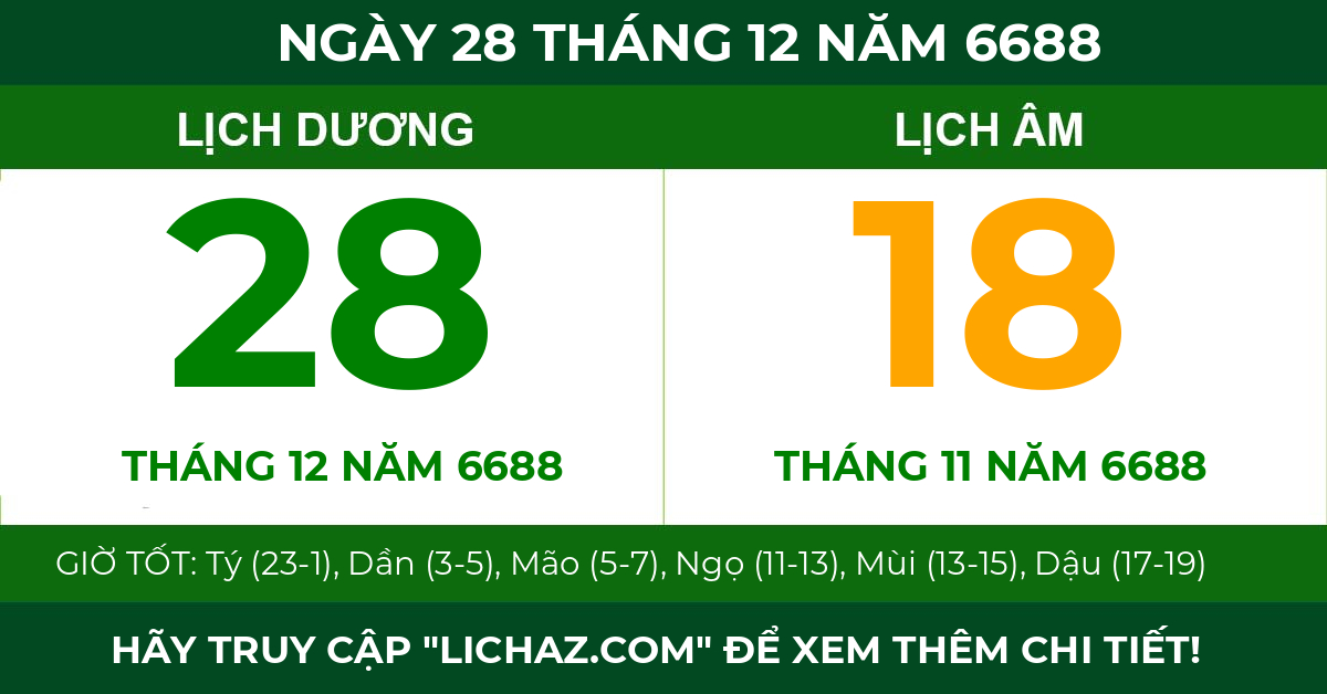 lịch âm ngày 28 tháng 12 năm 6688