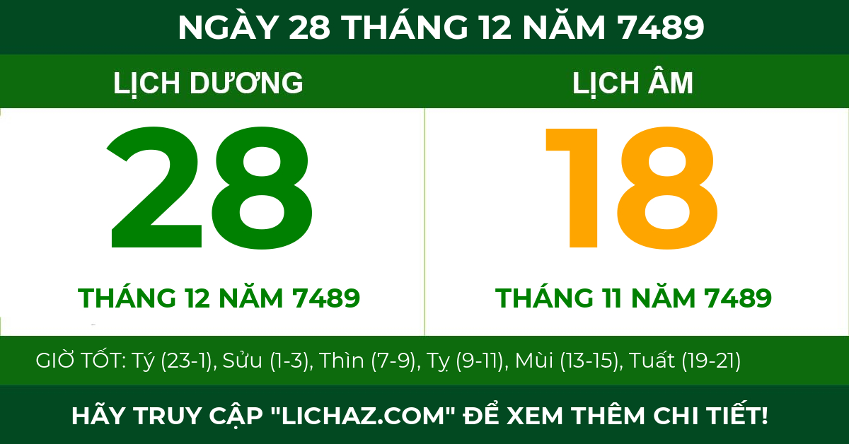 lịch âm ngày 28 tháng 12 năm 7489