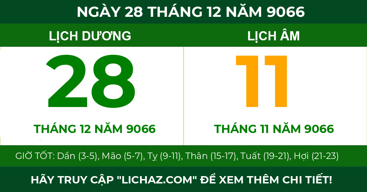 lịch âm ngày 28 tháng 12 năm 9066