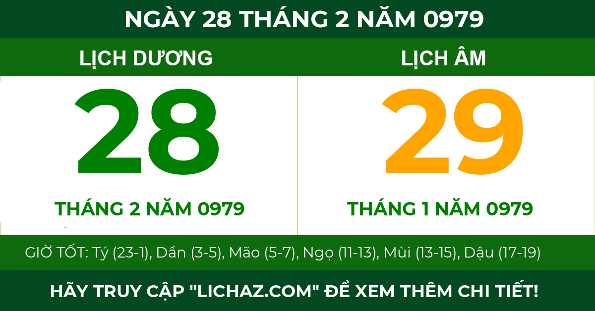 lịch âm ngày 28 tháng 2 năm 0979