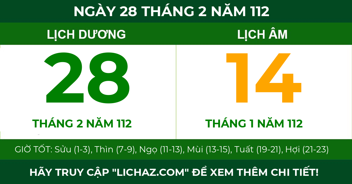 lịch âm ngày 28 tháng 2 năm 112