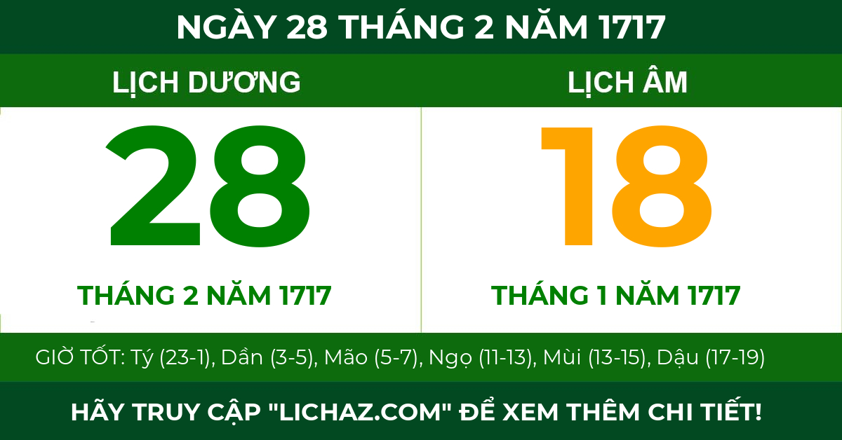 lịch âm ngày 28 tháng 2 năm 1717