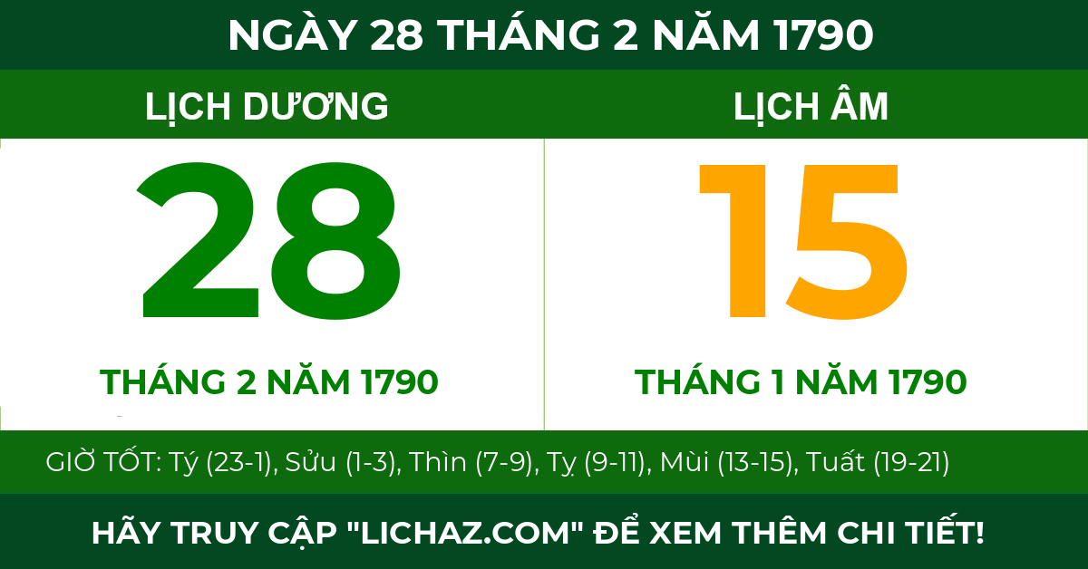 lịch âm ngày 28 tháng 2 năm 1790