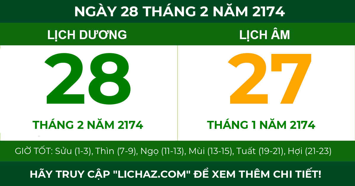 lịch âm ngày 28 tháng 2 năm 2174