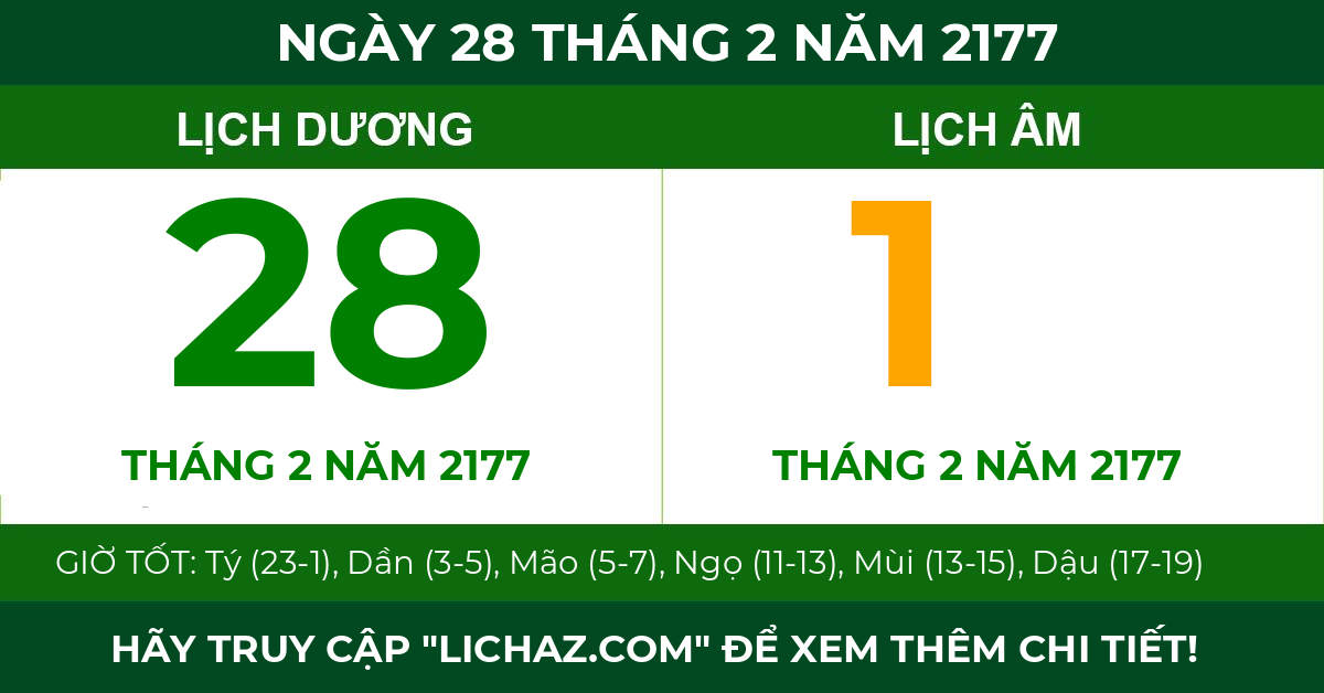 lịch âm ngày 28 tháng 2 năm 2177