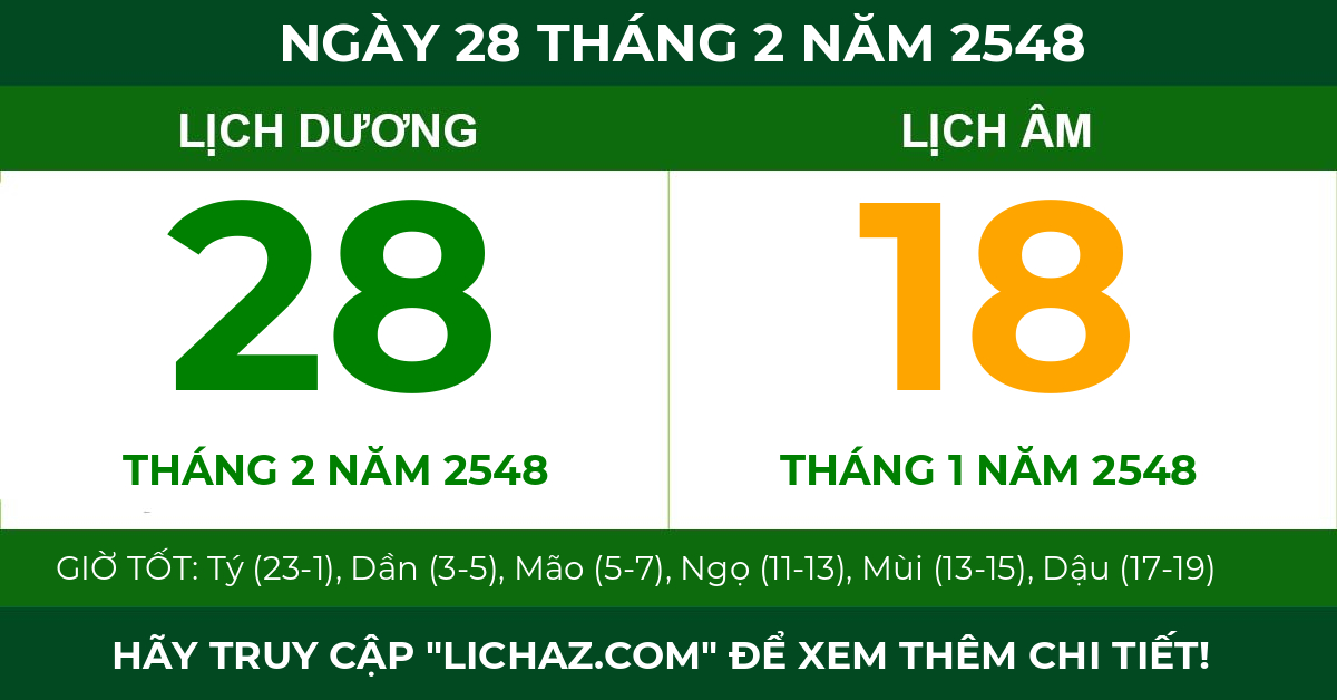 lịch âm ngày 28 tháng 2 năm 2548