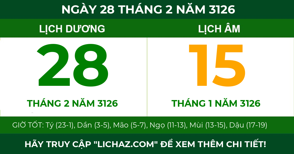 lịch âm ngày 28 tháng 2 năm 3126
