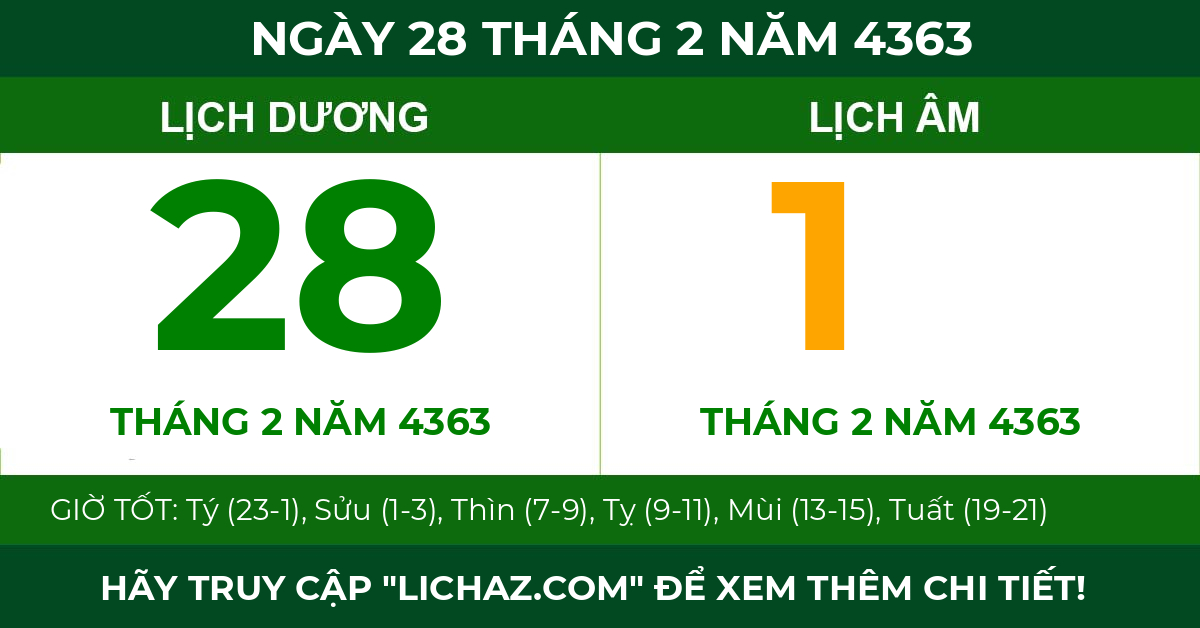 lịch âm ngày 28 tháng 2 năm 4363