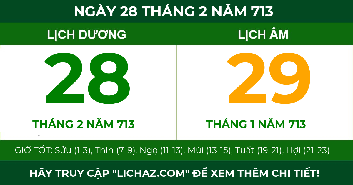 lịch âm ngày 28 tháng 2 năm 713