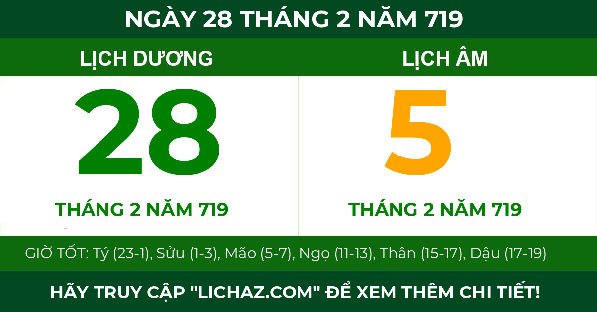 lịch âm ngày 28 tháng 2 năm 719