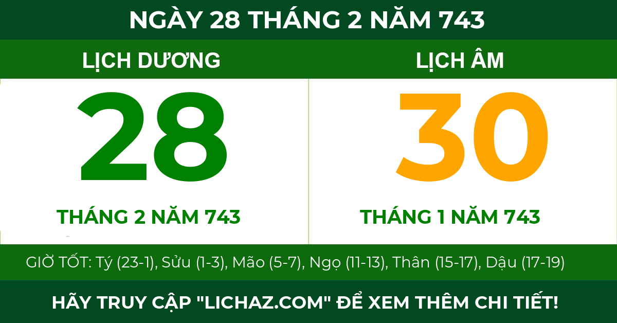 lịch âm ngày 28 tháng 2 năm 743