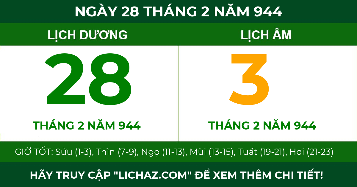 lịch âm ngày 28 tháng 2 năm 944