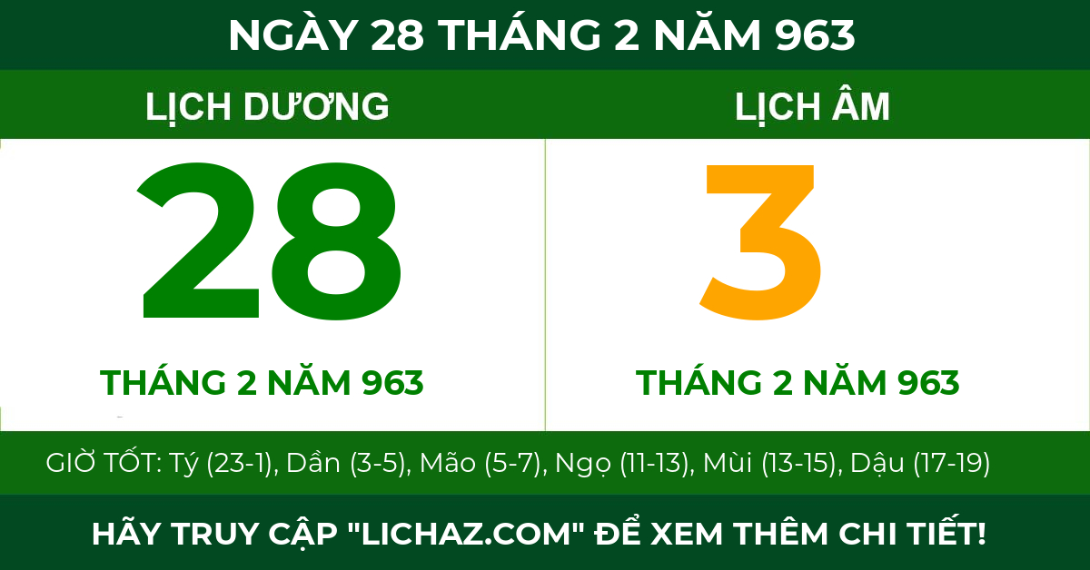 lịch âm ngày 28 tháng 2 năm 963