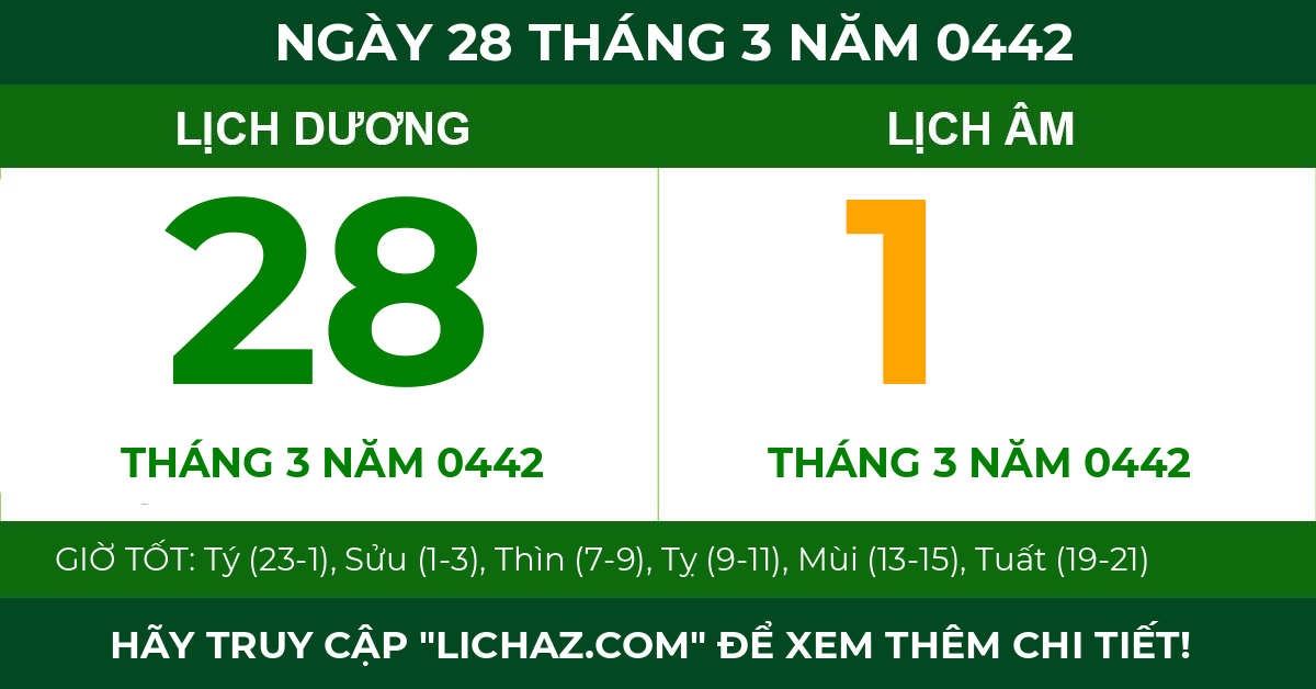 lịch âm ngày 28 tháng 3 năm 0442