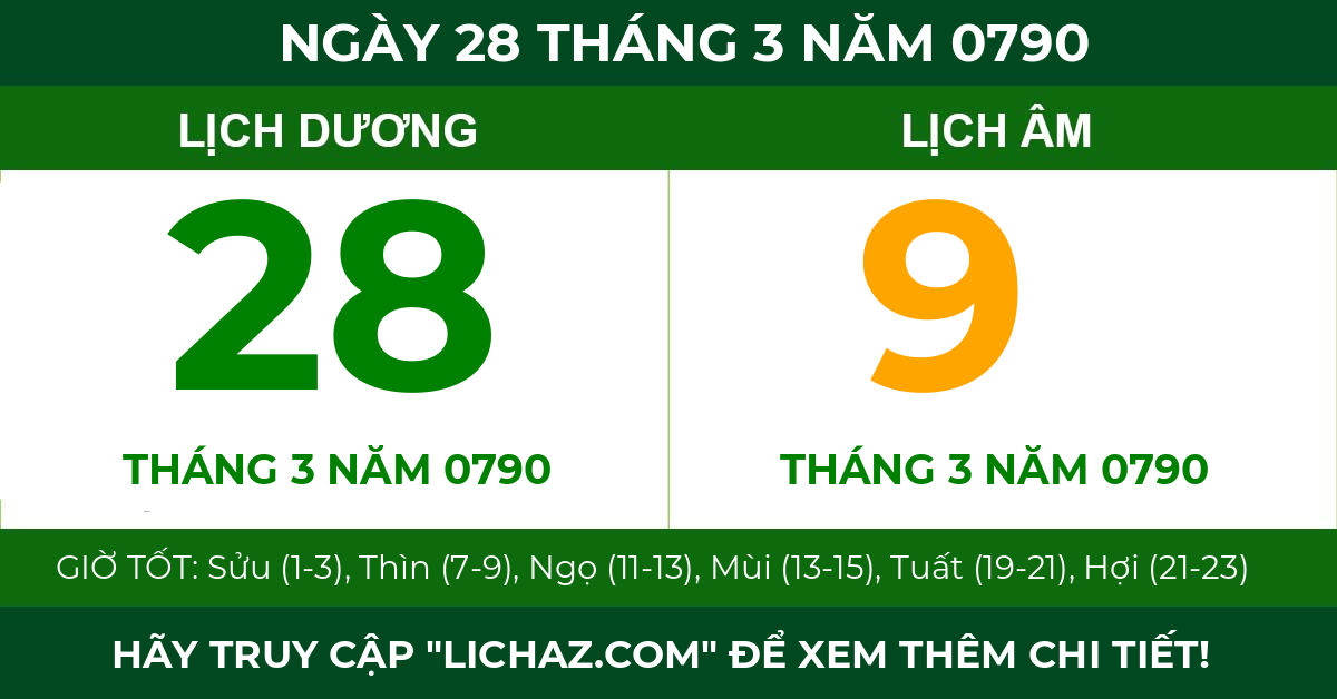 lịch âm ngày 28 tháng 3 năm 0790