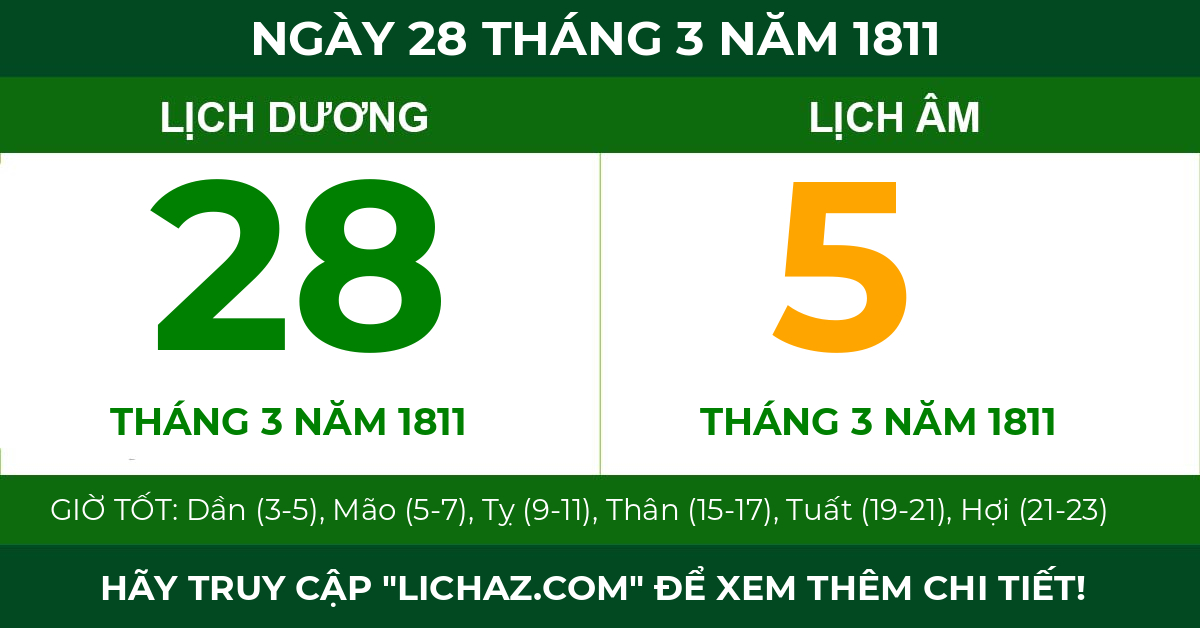 lịch âm ngày 28 tháng 3 năm 1811