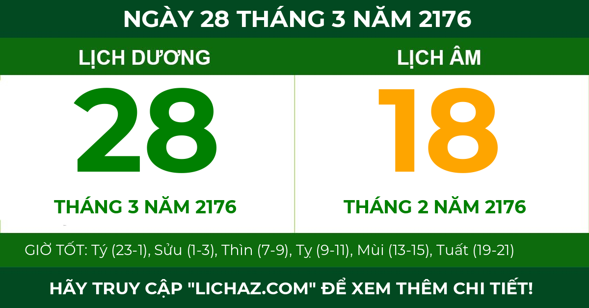 lịch âm ngày 28 tháng 3 năm 2176