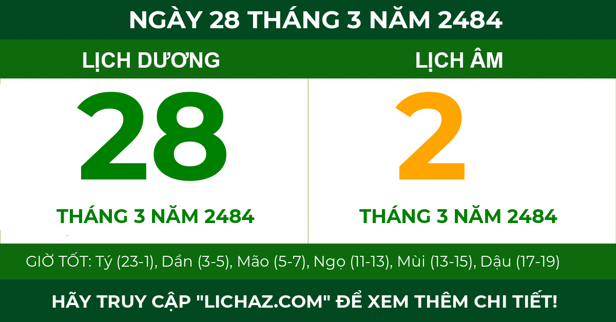 lịch âm ngày 28 tháng 3 năm 2484