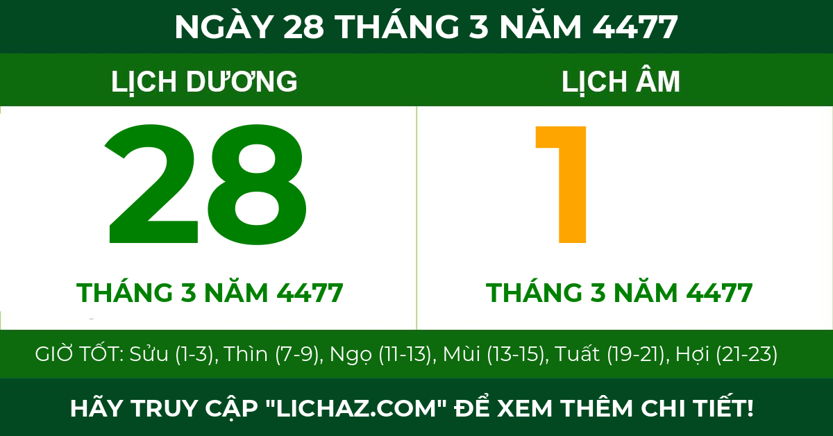 lịch âm ngày 28 tháng 3 năm 4477