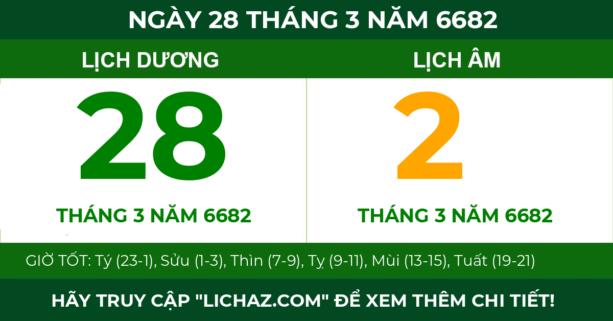 lịch âm ngày 28 tháng 3 năm 6682