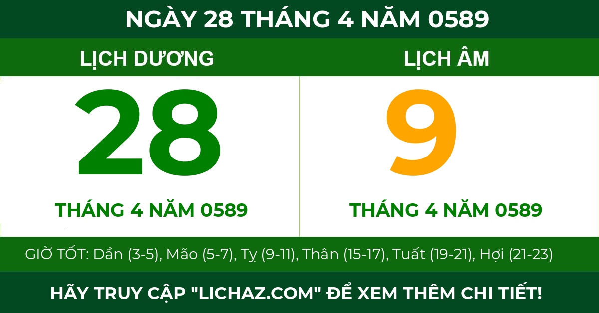 lịch âm ngày 28 tháng 4 năm 0589