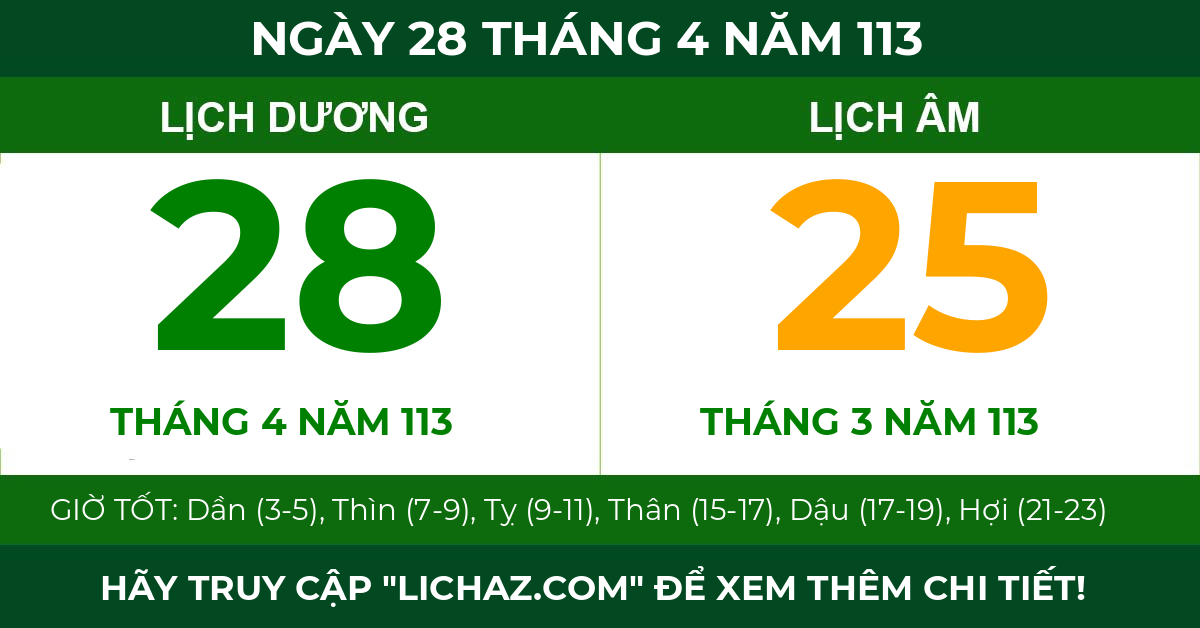 lịch âm ngày 28 tháng 4 năm 113