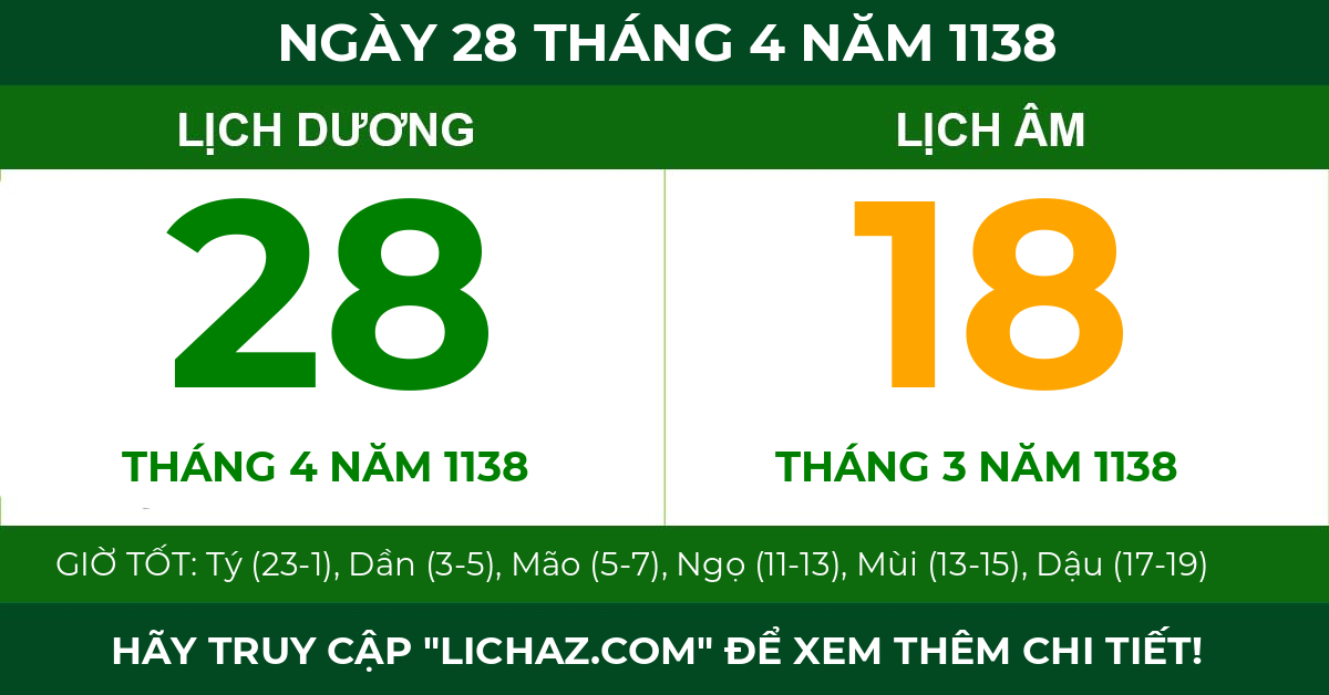 lịch âm ngày 28 tháng 4 năm 1138