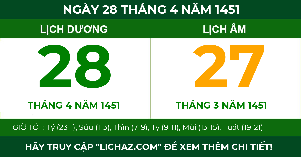 lịch âm ngày 28 tháng 4 năm 1451