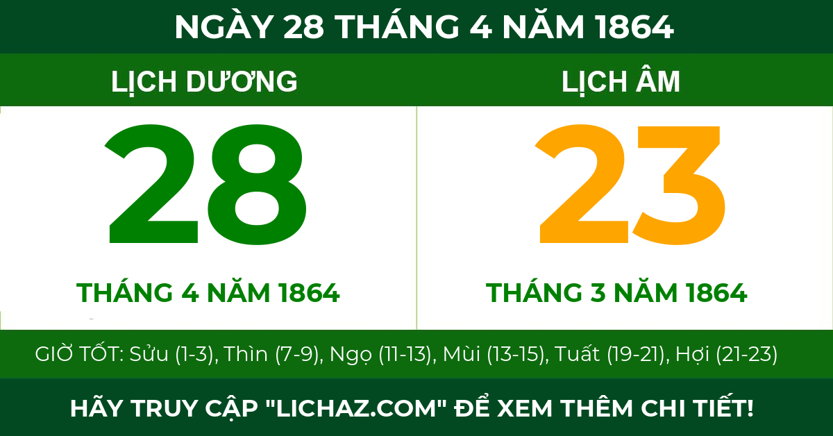 lịch âm ngày 28 tháng 4 năm 1864