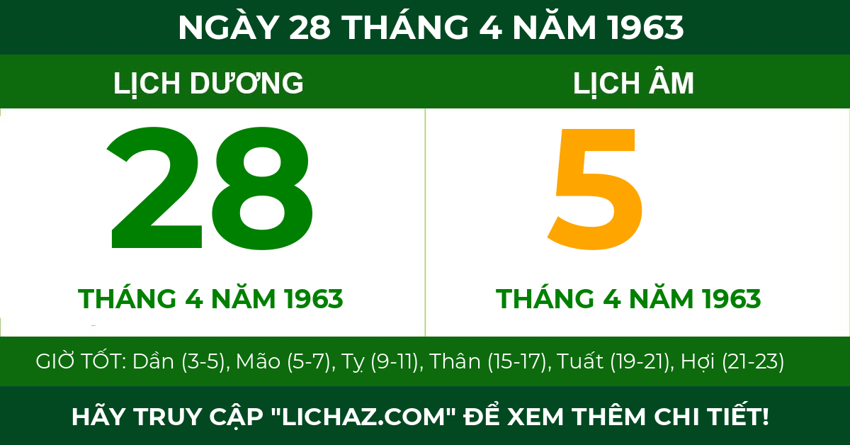 lịch âm ngày 28 tháng 4 năm 1963