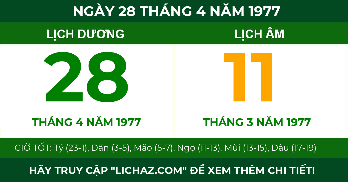 lịch âm ngày 28 tháng 4 năm 1977