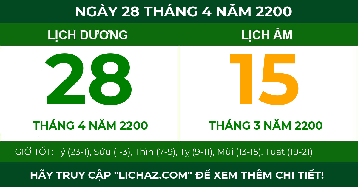 lịch âm ngày 28 tháng 4 năm 2200