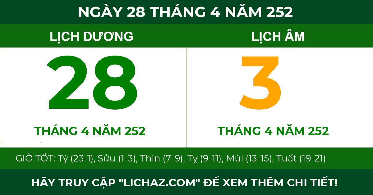 lịch âm ngày 28 tháng 4 năm 252