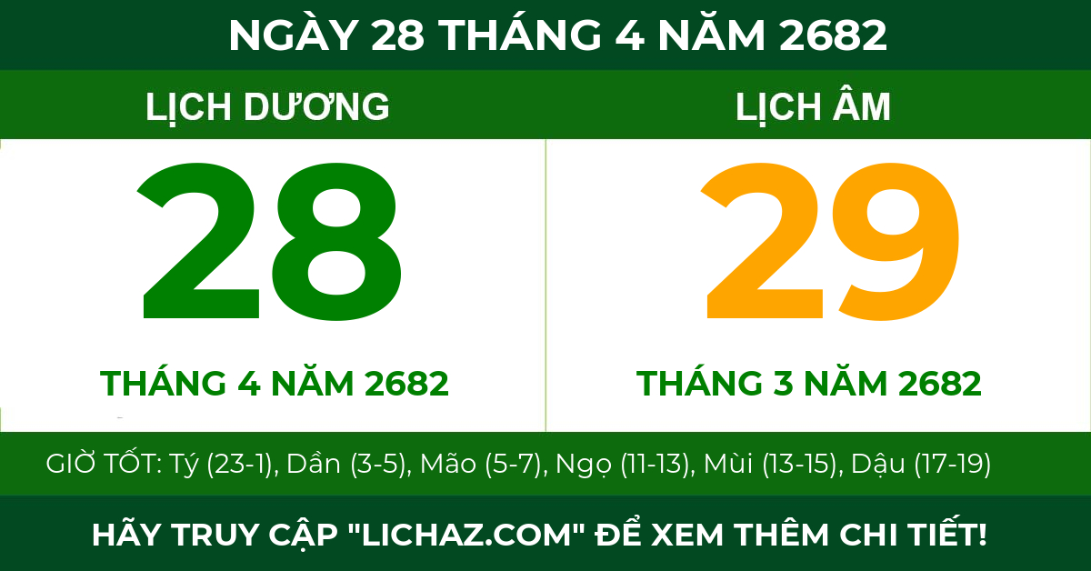 lịch âm ngày 28 tháng 4 năm 2682