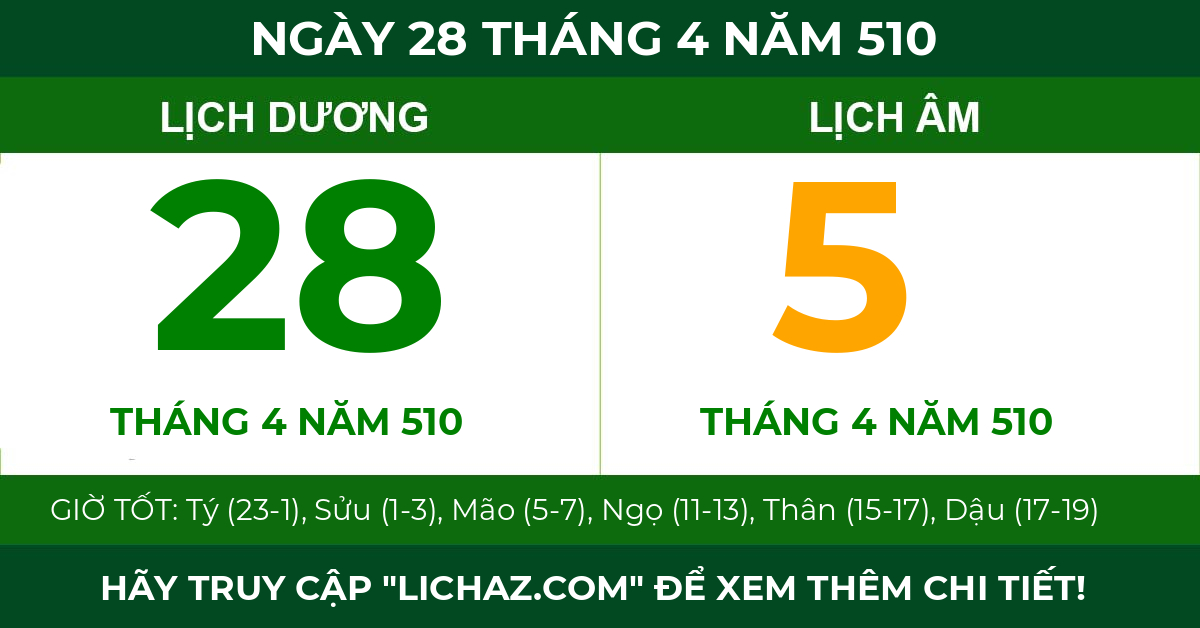 lịch âm ngày 28 tháng 4 năm 510