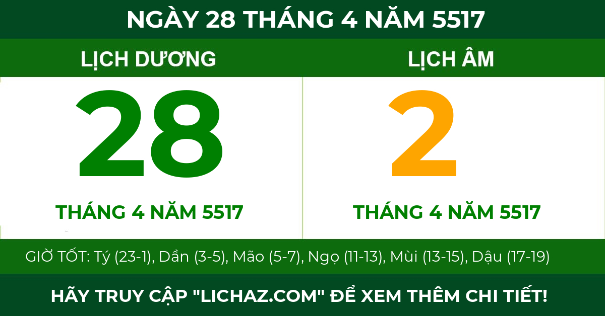 lịch âm ngày 28 tháng 4 năm 5517