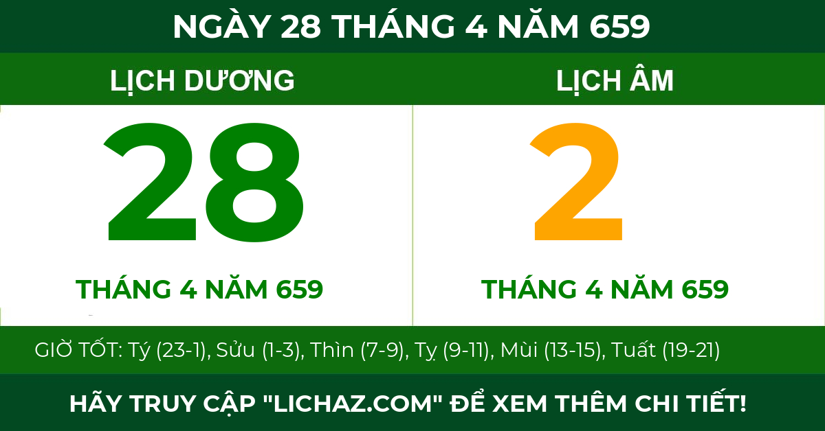 lịch âm ngày 28 tháng 4 năm 659