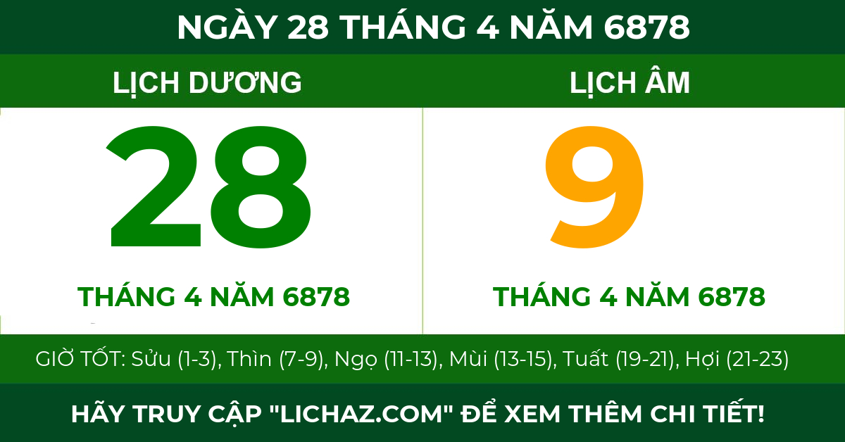lịch âm ngày 28 tháng 4 năm 6878
