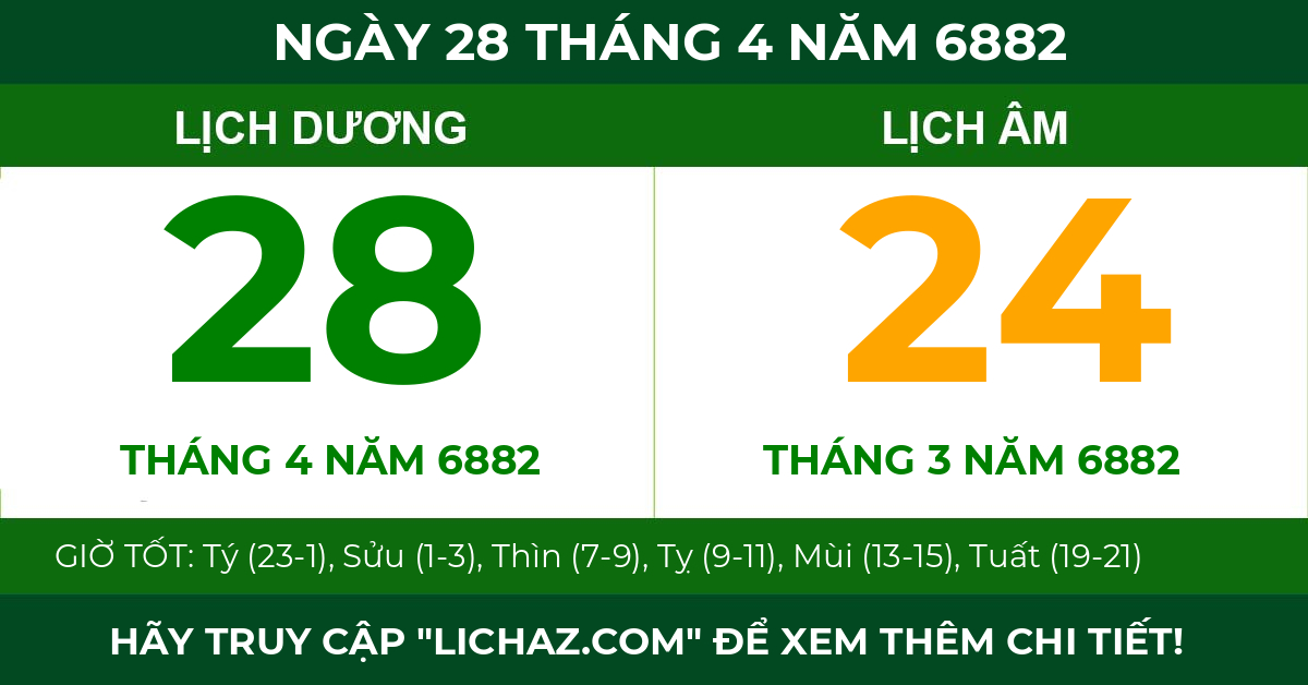 lịch âm ngày 28 tháng 4 năm 6882