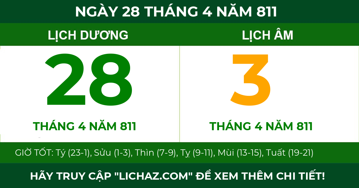 lịch âm ngày 28 tháng 4 năm 811