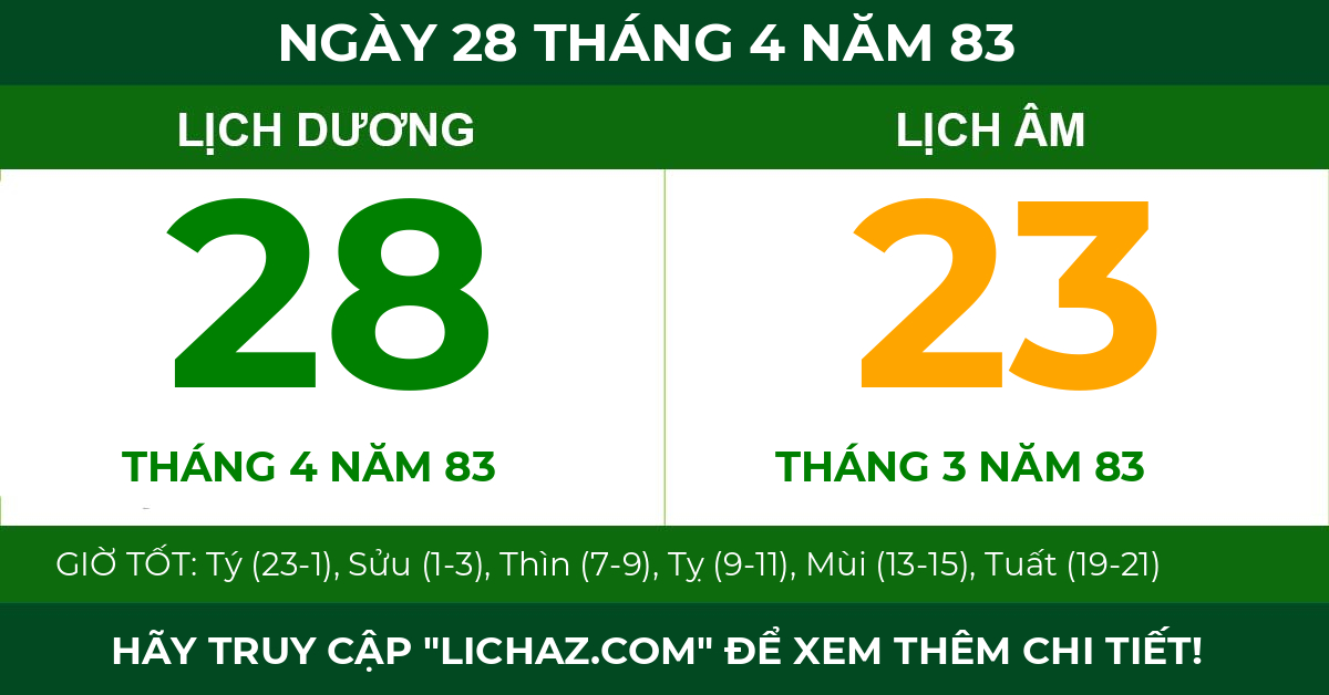lịch âm ngày 28 tháng 4 năm 83