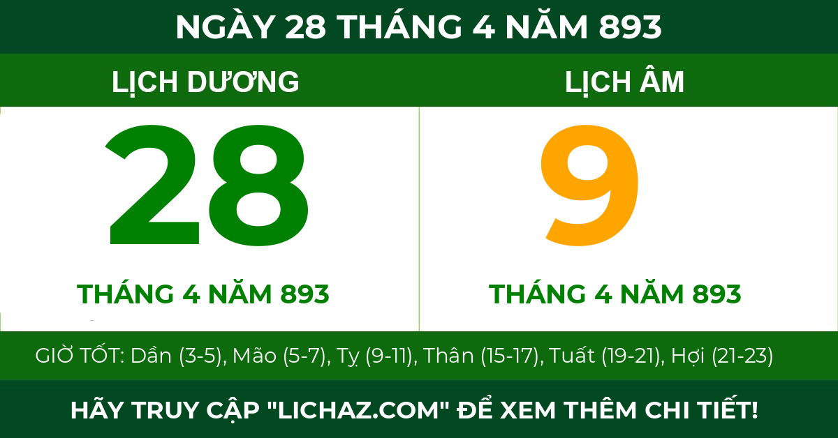 lịch âm ngày 28 tháng 4 năm 893