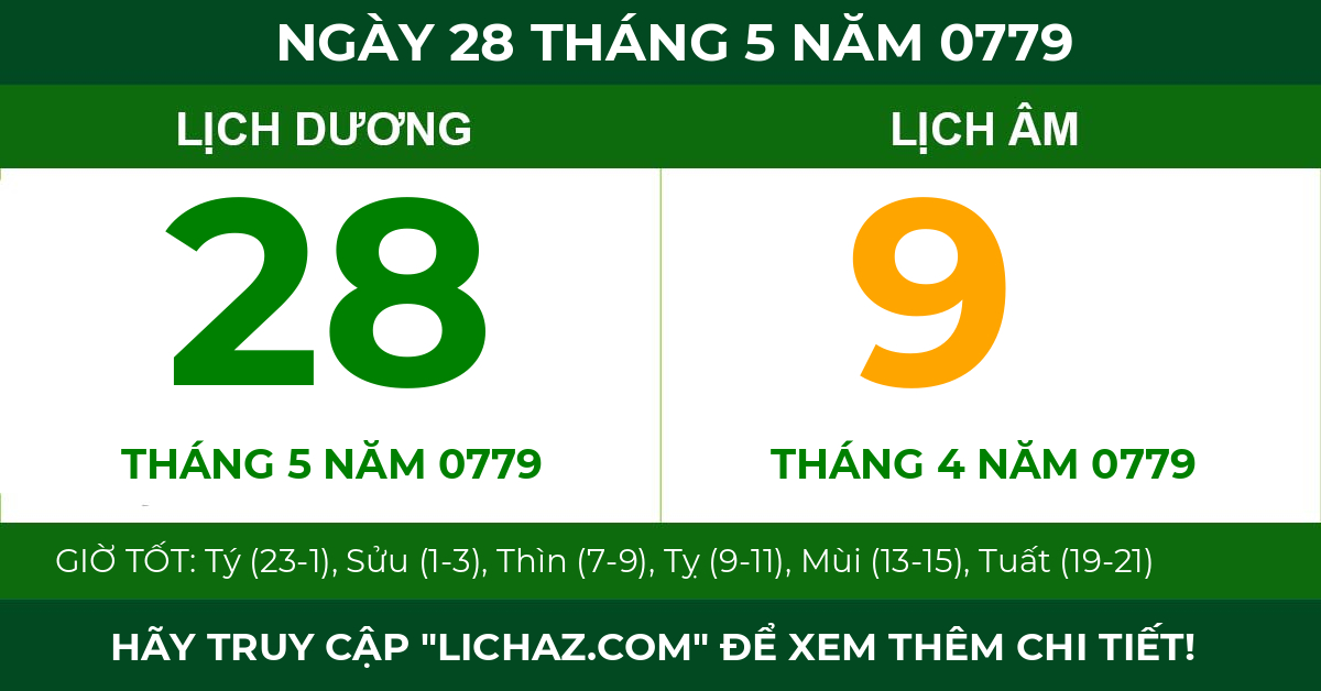 lịch âm ngày 28 tháng 5 năm 0779