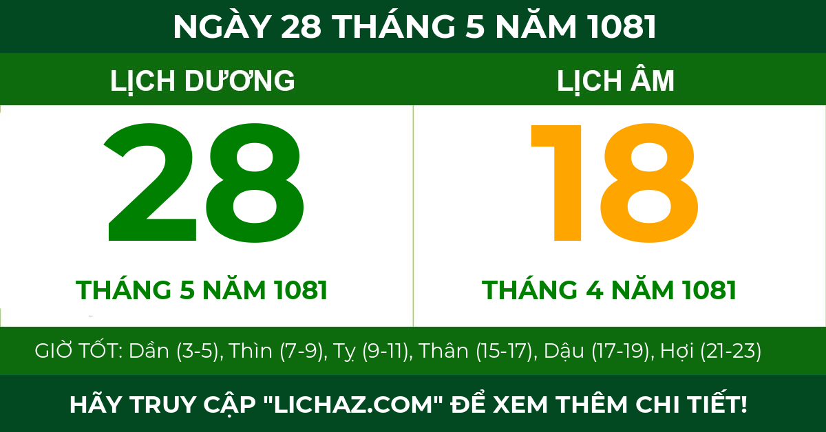 lịch âm ngày 28 tháng 5 năm 1081