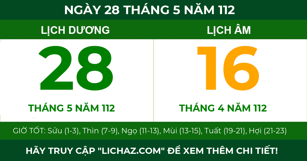 lịch âm ngày 28 tháng 5 năm 112