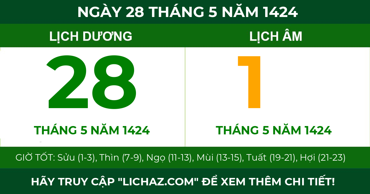 lịch âm ngày 28 tháng 5 năm 1424