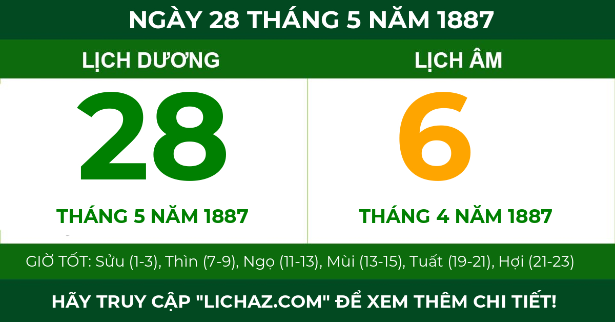 lịch âm ngày 28 tháng 5 năm 1887