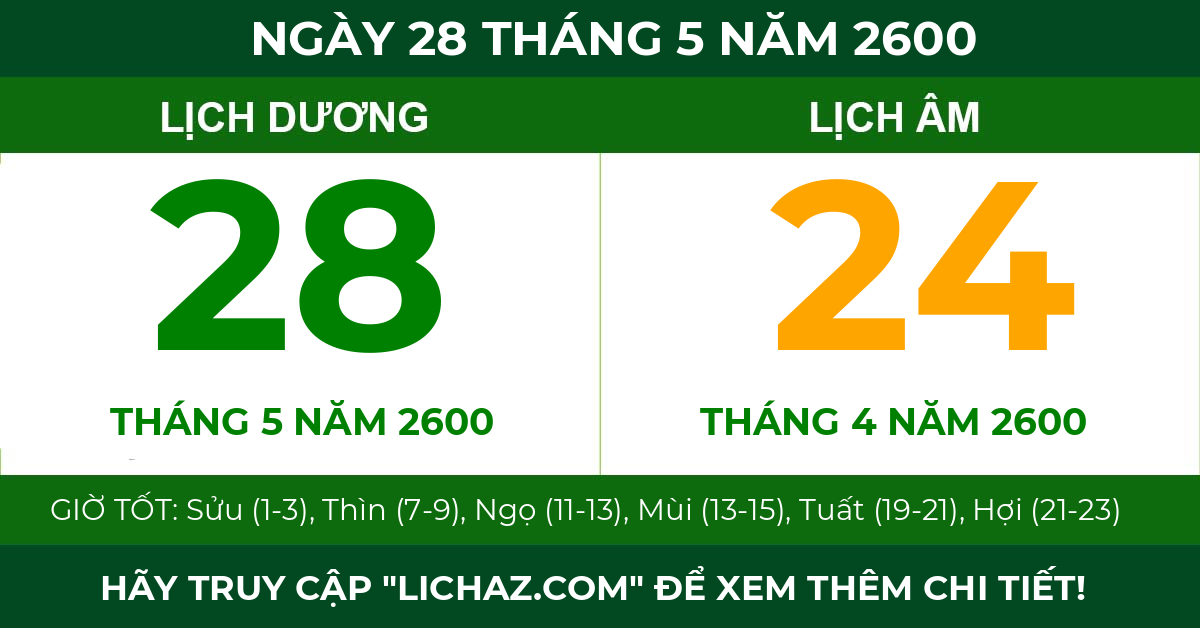 lịch âm ngày 28 tháng 5 năm 2600
