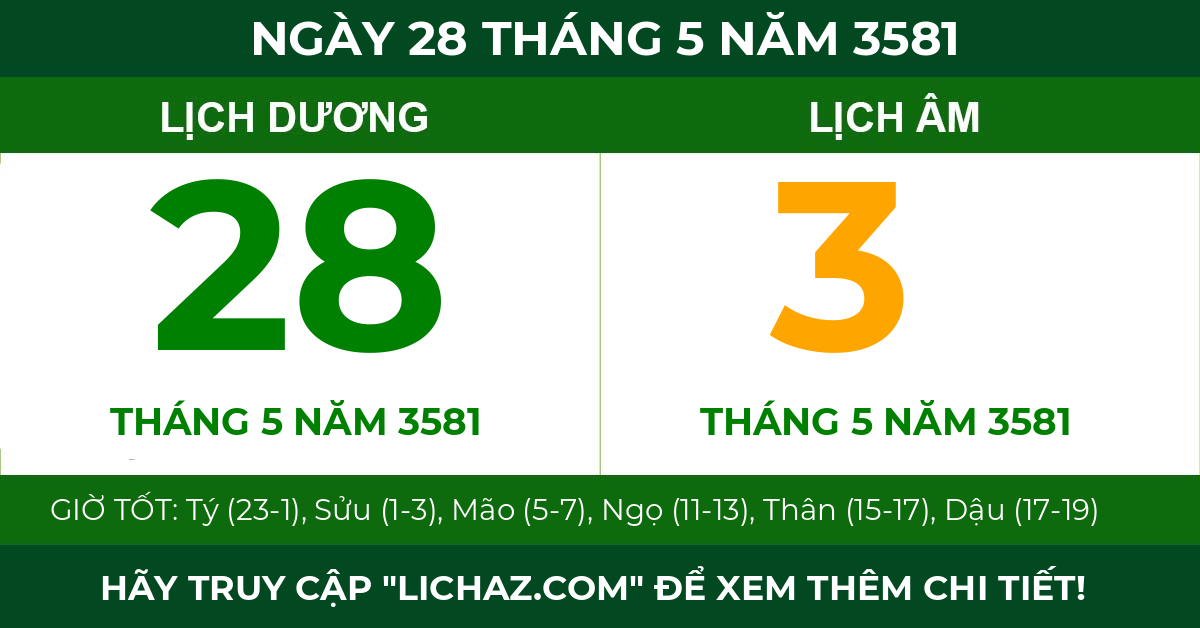 lịch âm ngày 28 tháng 5 năm 3581
